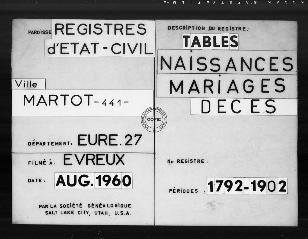 Tables (1792-1902)