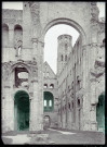 Tour et pignons des ruines et vestiges de l'abbaye de Jumièges (Seine-Maritime).