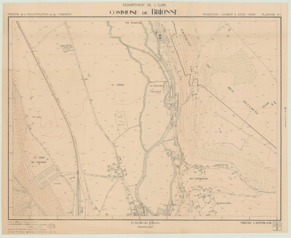 Brionne _ MRU _ Plan topographique des îlots sinistrés, avec nivellement de précision, en 2 feuilles