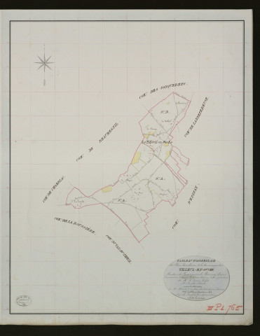 Tilleul-en-Ouche (Le). Tableau d'assemblage _ du Plan Parcellaire de la Commune de Tilleul-en-ouche. _ Canton de Beaumesnil - Bernay - Eure. _ Terminé sur le terrain le 2 juin 1833 sous l'administration de M. A. Passy, Préfet _ M.Lenoble maire _ en sous la Direction de M. Marel, Directeur des Contributions directes. _ M. Le Fébure, Géomètre Chef. _ Par M. Longlet, Géomètre de 1re classe.