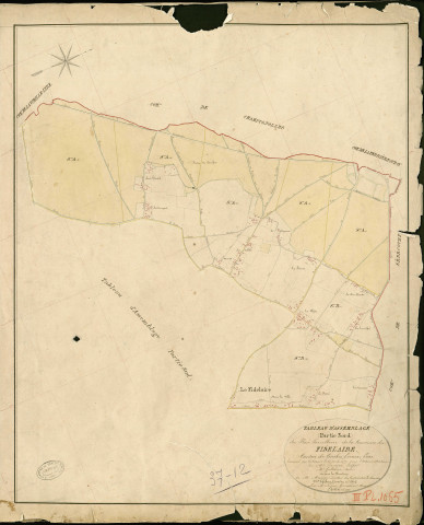 Fidelaire (Le). Tableau d'assemblage _ (Partie Nord) _ du Plan Parcellaire de la Commune de Fidelaire _ Canton de Conches - Evreux - Eure. _ Terminé sur le Terrain le 20 Avril 1855 , sous l'administration de M. Janvier, Préfet _ M. Guillebout, Maire _ sous la Direction de M. Masson, Directeur des Contributions directes _ M. Lefébure, Géomètre en Chef. _ Par M. Pizier, Géomètre de 1re classe.