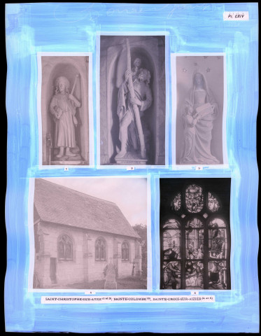 "Églises rurales du département de l'Eure" du chanoine Bonnenfant tome II, planche CXIV Saint-Christophe-sur-Avre (Eure), Sainte-Colombe-près-Vernon (Eure) et Sainte-Croix-sur-Aizier (Eure).