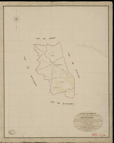 Neuvillette. Tableau d'assemblage _ du Plan Parcellaire de la Commune de Neuvillette _ Canton de Saint André - Evreux - Eure. _ Terminé sur le Terrain le 4 Novembre 1837, sous l'administration de M. Passy, Préfet _ M. Lechat, Maire _ et sous la Direction de M. Marel, Directeur des Contributions directes _ M. Le Fébure, Géomètre en Chef. _ Par M. Ledanois, Géomètre de 1re classe.
