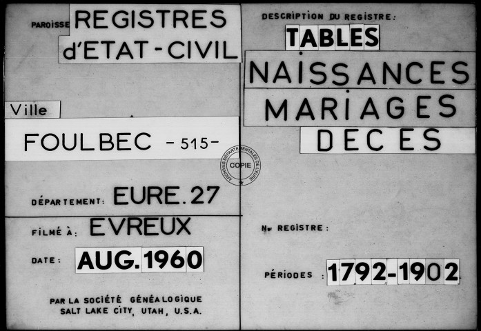 Tables (1792-1902)