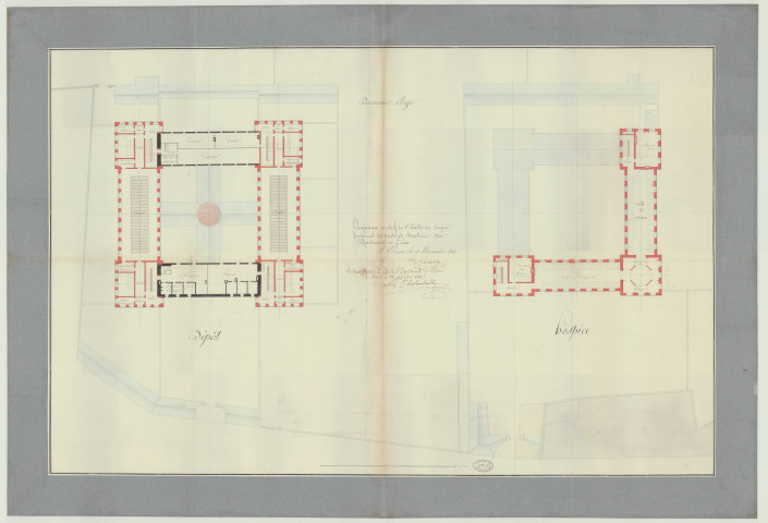 Evreux _Hospice rue Saint-Louis. Projet 1 _ "Projet d'aménagement d'un hospice et d'un dépôt de mendicité rue Saint-Louis à Evreux" .
