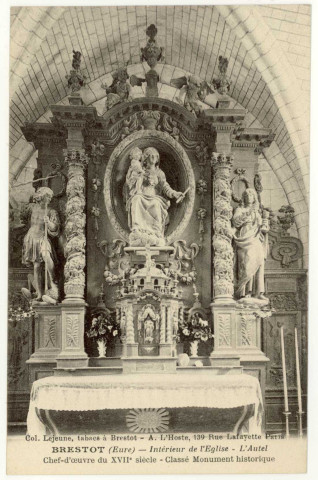 Brestot. Intérieur de l'Eglise - L'Autel - Chef d'oeuvre du XVIIe siècle-Classé Monument Historique.