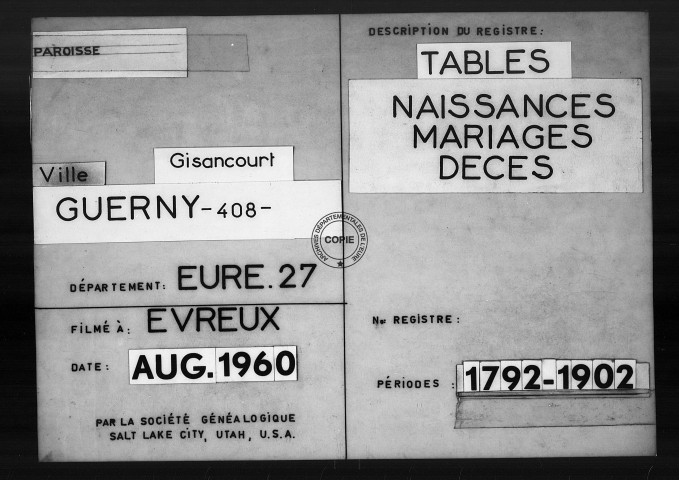 Tables (1792-1902)