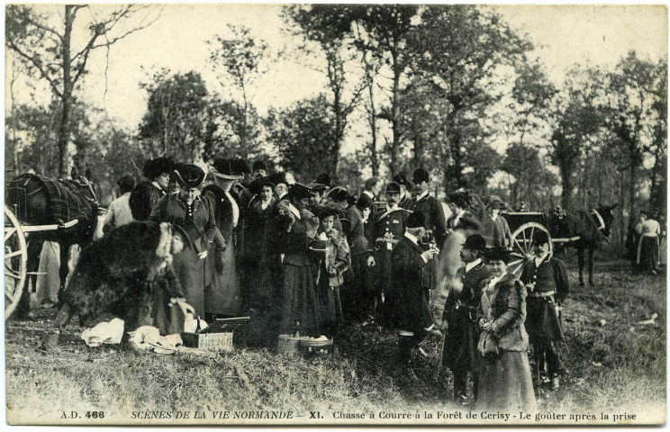 Basse-Normandie. Scènes de la Vie Normande. - Chasse à la Forêt de Cerisy. - Le goûter après la prise.