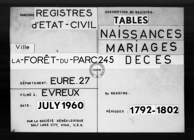 Tables (1792-1902)