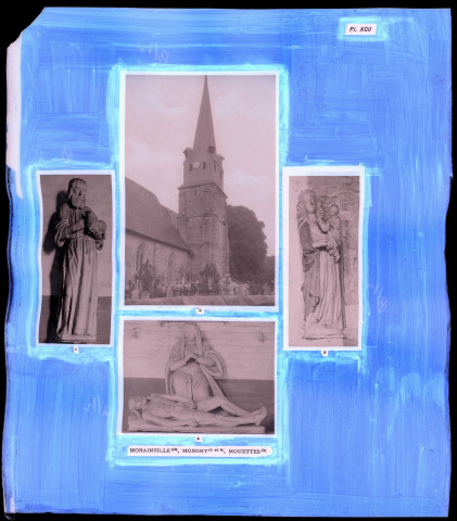 "Églises rurales du département de l'Eure" du chanoine Bonnenfant tome II, planche XCII Morainville-Jouveaux (Eure), Morgny (Eure) et Mouettes (Eure).