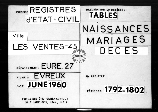 Tables (1792-1902)