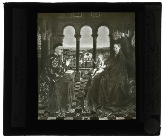 Musée du Louvre de Paris, tableau de Van Eyck « Vierge au donateur » provenant de la cathédrale Saint-Lazare d'Autun (Saône-et-Loire).