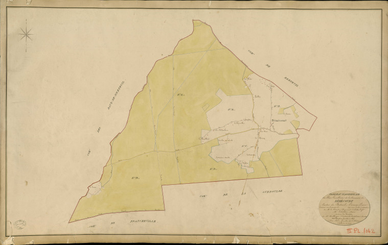 Bémécourt. Tableau d'assemblage _ du Plan Parcellaire de la Commune de Bémécourt _ Canton de Breteuil - Evreux - Eure. _ Terminé sur le Terrain en 1829 , sous l'administration de M. Le Vicomte Raymond Delaître , Préfet _ M. Lechardeurt, Maire _ sous la Direction de M.Boullenger, Directeur des Contributions directes _ M. Hautier, Géomètre en Chef. _ Par M. Folin, Géomètre de 1re classe.