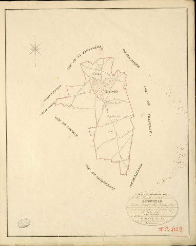 Mandeville. Tableau d'assemblage _ du Plan Parcellaire de la Commune de Mandeville _ Canton d'Amfreville - Louviers - Eure. _ Terminé sur le Terrain en Novembre 1829 , sous l'administration de M. Le Vicomte Raymond Delaître , Préfet _ M. Fortier, Maire _ sous la Direction de M.Hurtrelle, Directeur des Contributions directes _ M. Hautier, Géomètre en Chef. _ Par M. Lenglet, Géomètre de 1re classe.