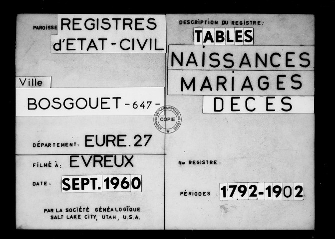 Tables (1792-1902)