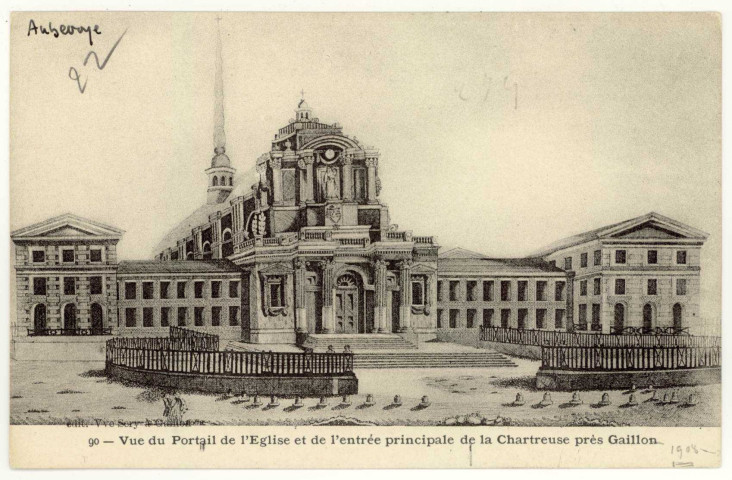 Aubevoye. Vue du Portail de l'Eglise et de l'entrée principale de la Chartreuse.