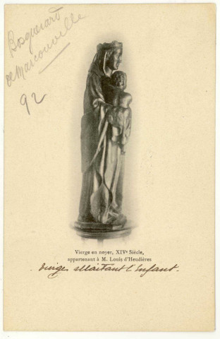 Bosguérard-de-Marcouville. Vierge en pierre, fin du XVe siècle, appartenant à Mr Louis d'Heudières.