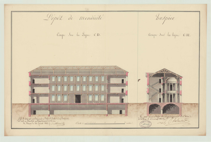 Evreux _Hospice rue Saint-Louis. Projet 2 _ " Dépôt de mendicité et l'hospice " .