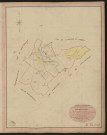 Bouchevilliers. Tableau d'assemblage du Plan Parcellaire de la Commune de Bouchevilliers. _ Canton de Gisors - Andelys - Eure. _ Terminé sur le terrain le 9 mai 1840, sous l'administration de M. de Monicault, Préfet - M. Baudry, Maire et sous la direction de M. Garnier, Directeur des Contributions directes. _ M. Le Fébure, Géomètre en Chef. _ Par M. Pizier, Géomètre de 1re classe