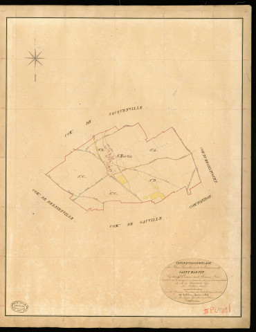 Saint-Martin-la-Campagne. Tableau d'assemblage _ du Plan Parcellaire de la Commune de Saint Martin _ Canton de Evreux (nord) - Evreux - Eure. _ Terminé sur le Terrain le 27 Novembre 1840 , sous l'administration de M. de Monicault, Préfet _ M. Piéton, Maire _ sous la Direction de M. Garnier, Directeur des Contributions directes _ M. Le Fébure, Géomètre en Chef. _ Par M. Pizier, Géomètre de 1re classe.