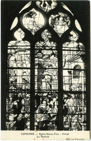 Conches-en-Ouche. Eglise Sainte-Foix. - Vitrail. - La Nativité.