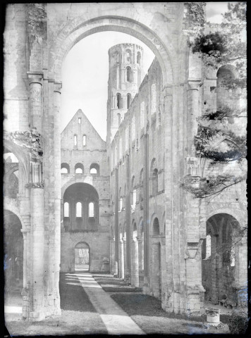 Tour et pignons des ruines et vestiges de l'abbaye de Jumièges (Seine-Maritime).