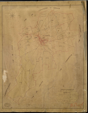 Neubourg (Le). Tableau d'assemblage _ du Plan Parcellaire de la Commune du Neubourg _ Canton de Neubourg - Louviers - Eure. _ Terminé sur le Terrain le 18 Mars 1844, sous l'administration de M. Zédé, Préfet _ M. Paturel, Maire _ et sous la Direction de M. Garnier, Directeur des Contributions directes _ M. Le Fébure, Géomètre en Chef. _ Par M. Canu, Géomètre de 1re classe.