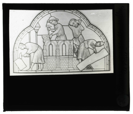 Cathédrale Notre-Dame de Chartres (Eure-et-Loir), dessin, panneau des tailleurs de pierre.