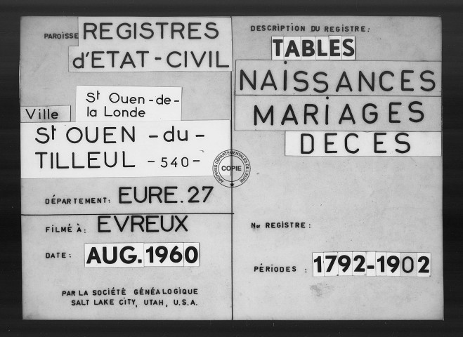Tables (1792-1902)