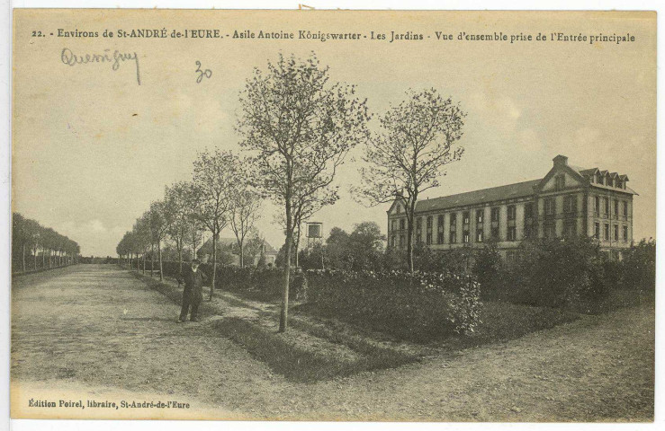 Quessigny. Environs de St-André-de-l'Eure. - Asile Antoine Kônigswarter - Les Jardins - Vue d'ensemble prise de l'Entrée principale.