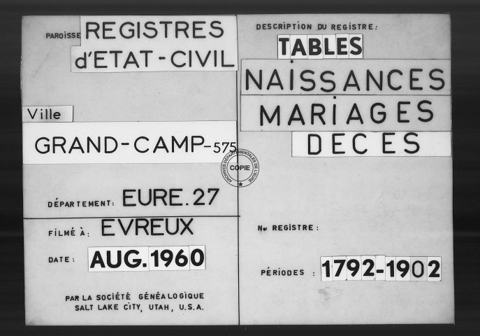 Tables (1792-1902)