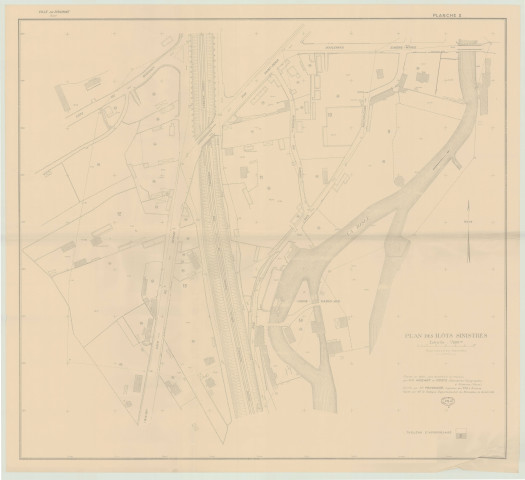 Brionne _ MRU _ Plan topographique des îlots sinistrés, avec nivellement de précision, en 2 feuilles