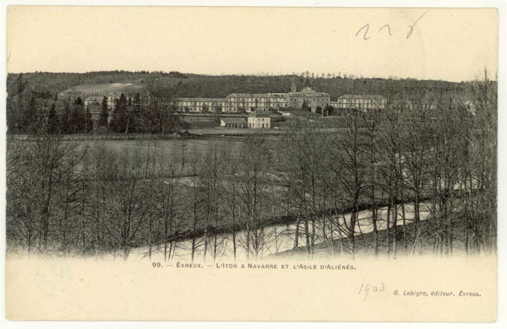 Evreux-Ville. Navarre : L'Iton à Navarre et l'Asile d'Aliénés.