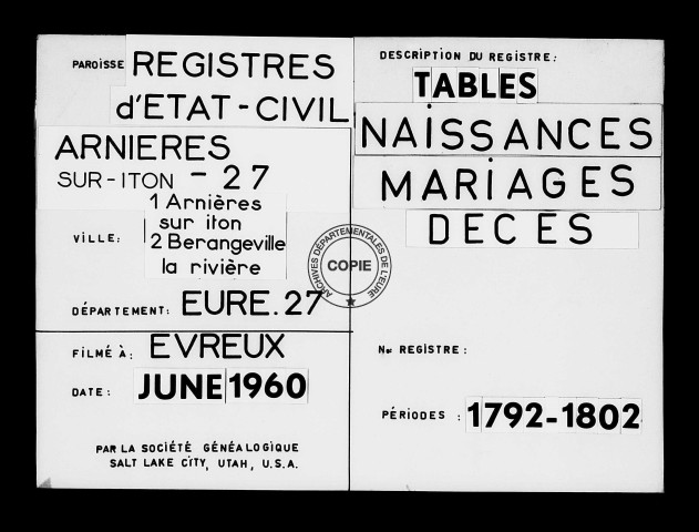 Tables (1792-1902)