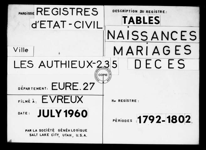 Tables (1792-1902)