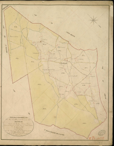 Beaubray. Tableau d'assemblage _ du Plan Parcellaire de la Commune de Baubray _ Canton de Conches - Evreux - Eure. _ Terminé sur le Terrain le 16 Octobre 1859 , sous l'administration de M. Janvier, Préfet _ M. Hébert, Maire _ sous la Direction de M. Masson, Directeur des Contributions directes _ M. Le Fébure, Géomètre en Chef. _ Par M. Lefebure Désiré, Géomètre de 1re classe.