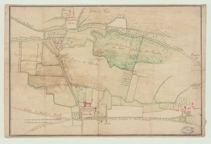 Perruel - "Plan de l'abbaye de l'Isle-Dieu et du moulin à papier". *