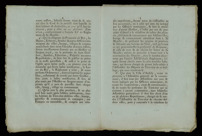 Ordonnance du bailli de Gisors pour la publication des lettres du roi du 24 janvier 1789, en exécution des ordres du roi et de l'ordonnance du lieutenant général au bailliage de Rouen.
