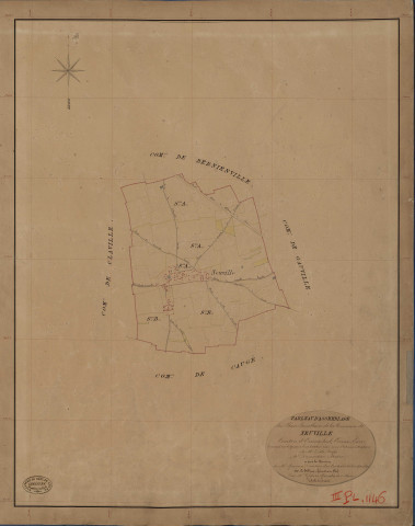 Neuville-près-Claville. Tableau d'assemblage _ du Plan Parcellaire de la Commune de Neuville _ Canton de Evreux Sud - Evreux - Eure. _ Terminé sur le Terrain le 10 Octobre 1841, sous l'administration de M. Zédé, Préfet _ M. Dumoutier, Maire _ sous la Direction de M. Garnier, Directeur des Contributions directes _ M. Le Fébure, Géomètre en Chef. _ Par M. Lefebure, Géomètre de 1re classe.