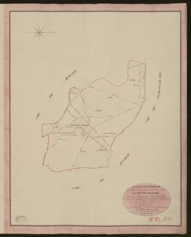 Neuve-Grange (La). Tableau d'assemblage du Plan Parcellaire de la Commune de La Neuve-Grange. _ Canton d'Etrépagny - Andelys - Eure. _ Terminé sur le terrain le 26 juillet 1850, sous l'administration de M. Guyot, Préfet - M. Lejeune, Maire et sous la direction de M. Chauveau, Directeur des Contributions directes. _ M. Le Fébure, Géomètre en Chef. _ Par M. Legrain, Géomètre de 1re classe
