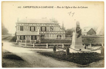 Amfreville-la-Campagne. Place de l'église et rue du Calvaire.