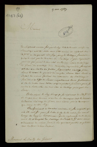 Lettres au bailli de Gisors concernant les conditions de réunion des Etats-Généraux, le choix de Gisors comme siège secondaire, les sièges de Lyons, Andely et Vernon, les ordonnances rendues à ce sujet.