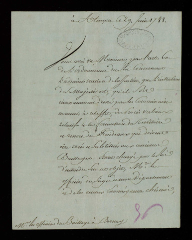 Lettre au sujet de la formation de nouveaux présidiaux.