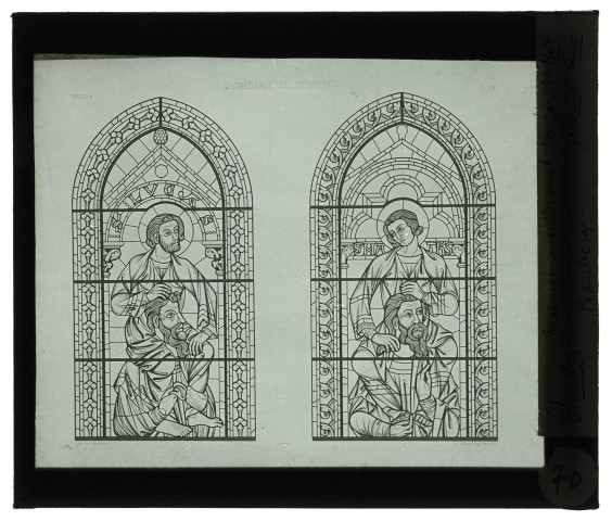 Cathédrale Notre-Dame de Chartres (Eure-et-Loir), transept sud, dessin des parties supérieures des verrières.