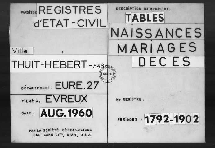 Tables (1792-1902)