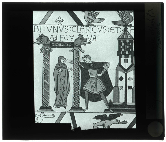 Tapisserie de Bayeux (Calvados), dessin de la broderie de la reine Mathilde, détail.