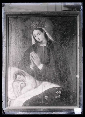 Tableau peint sur albâtre représentant la Vierge et le sommeil de l'enfant Jésus (collection Porée à Bournainville-Faverolles (Eure)).