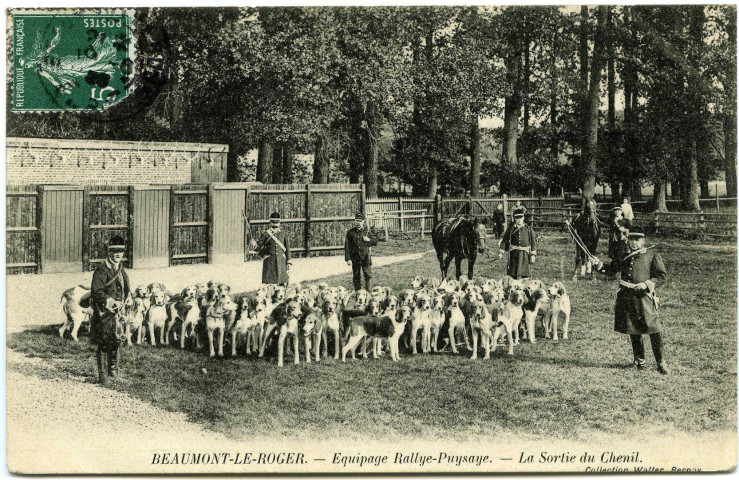 Beaumont-le-Roger. Equipage Rallye-Paysage. - La sortie du chenil.
