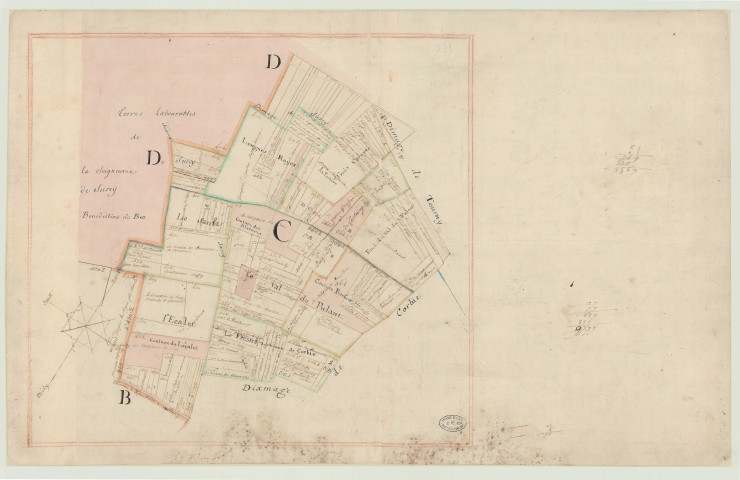 Panilleuse - Plan de la commune. *, Atlas de 5 plans non reliés, datés vraisemblablement de 1789 , établissement du terrier conservé (extrait de 2 F 2882, Marquisat de Clère).