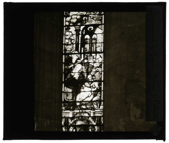 Église Saint-Nicolas de Beaumont-le-Roger (Eure), abside côté droit, vitrail "La Nativité".